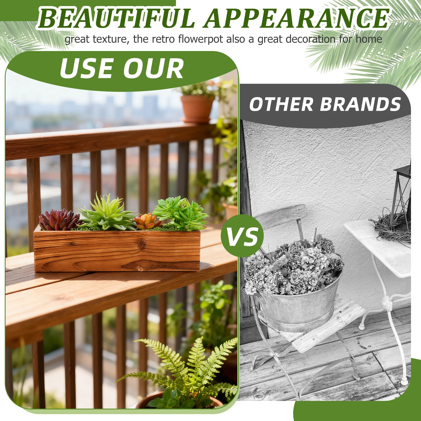 الرجعية صندوق زراعة خشبي مزرعة نمط الخشب اناء للزهور لحديقة شرفة مكتب زارع نافذة الأرز في الهواء الطلق مستطيلة