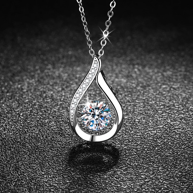 Women Moissanite Necklace 1CT Solitaire Lab Created Diamond Water Droplets Shape Pendant D-E Color with GRA Certificate