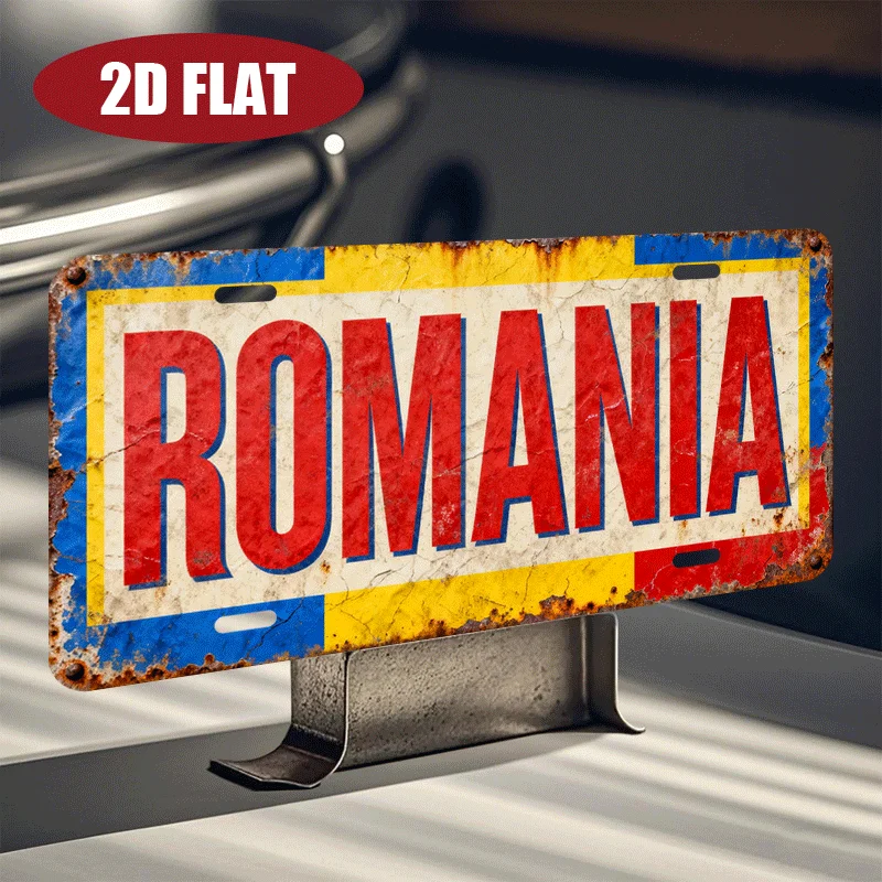 2D Flat 1pc Decorative Plaque Romania Flag Themed Aluminum License Plate, Eastern Europe/Dracula/Travel Souvenir  Metal Sign