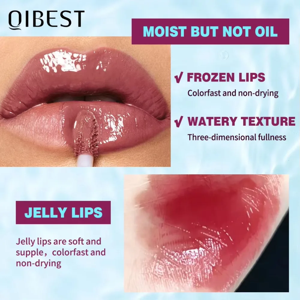 New QIBEST Crystal Lip Gloss Long Lasting Moisturizing Watery Lip Glaze Oil Hydrating Mirror Lip Balm Makeup Lip Tint