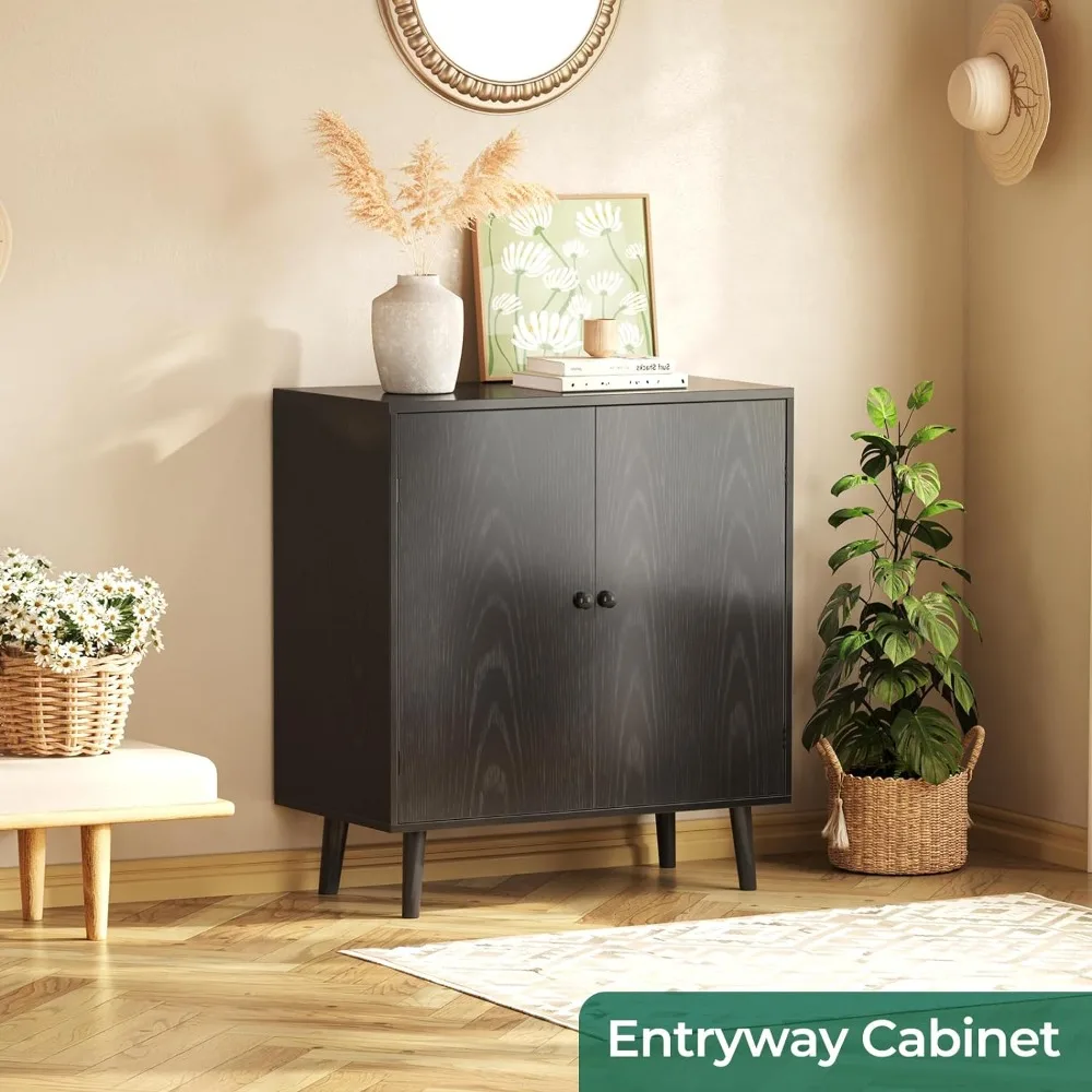 Buffet Cabinet with Storage, Storage  with 2 Doors, Black  with Solid Wood Feet, Sideboard Cabinets  Accent , for Kitchen