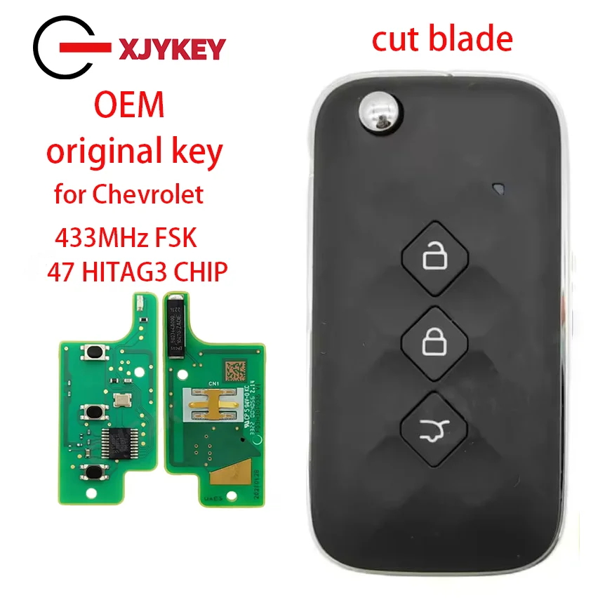 

XJY OEM Flip Folding Remote Car Key FOB For Chevrolet Aveo 433Mhz FSK ID47 HITAG3 PCF7961X Chip Unlocked With cut Blade