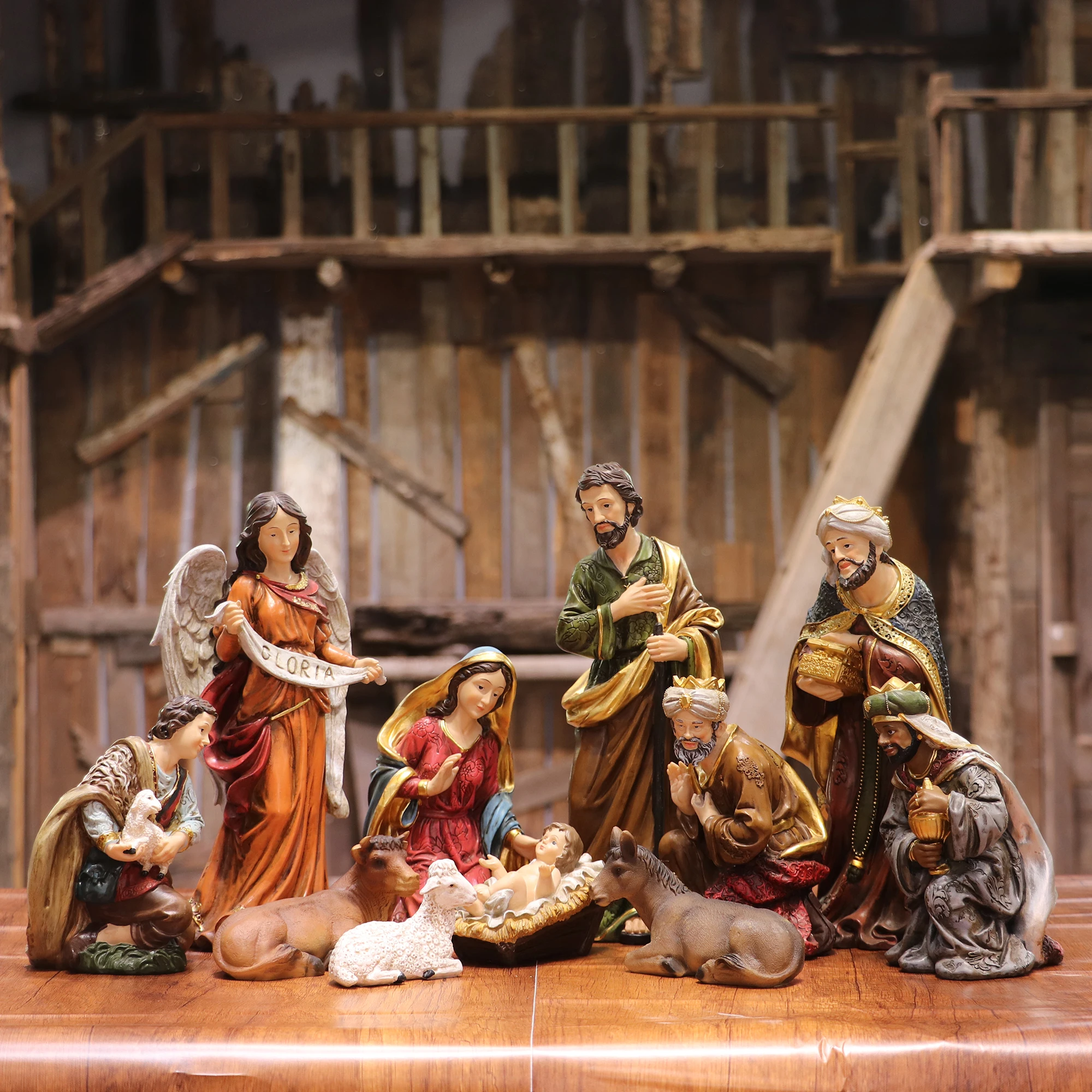 Nativity Set Large 12“ Figurines Statue Jesus Manger Christmas Crib Ornament Church Holiday Home Decoration 11 Piece Big Size