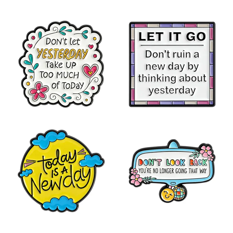 Positive Affirmation Enamel Pins Set 4Pcs Today Is A New Day Let It Go Motivational Brooches Inspirational Lapel Badges Gift