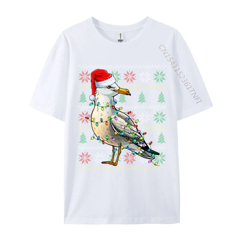 Seagull Wearing Santa Hat Xmas Lights Seagull Christmas T Shirt Funny Homme T-Shirt Pure Cotton Sweatshirt Oversized