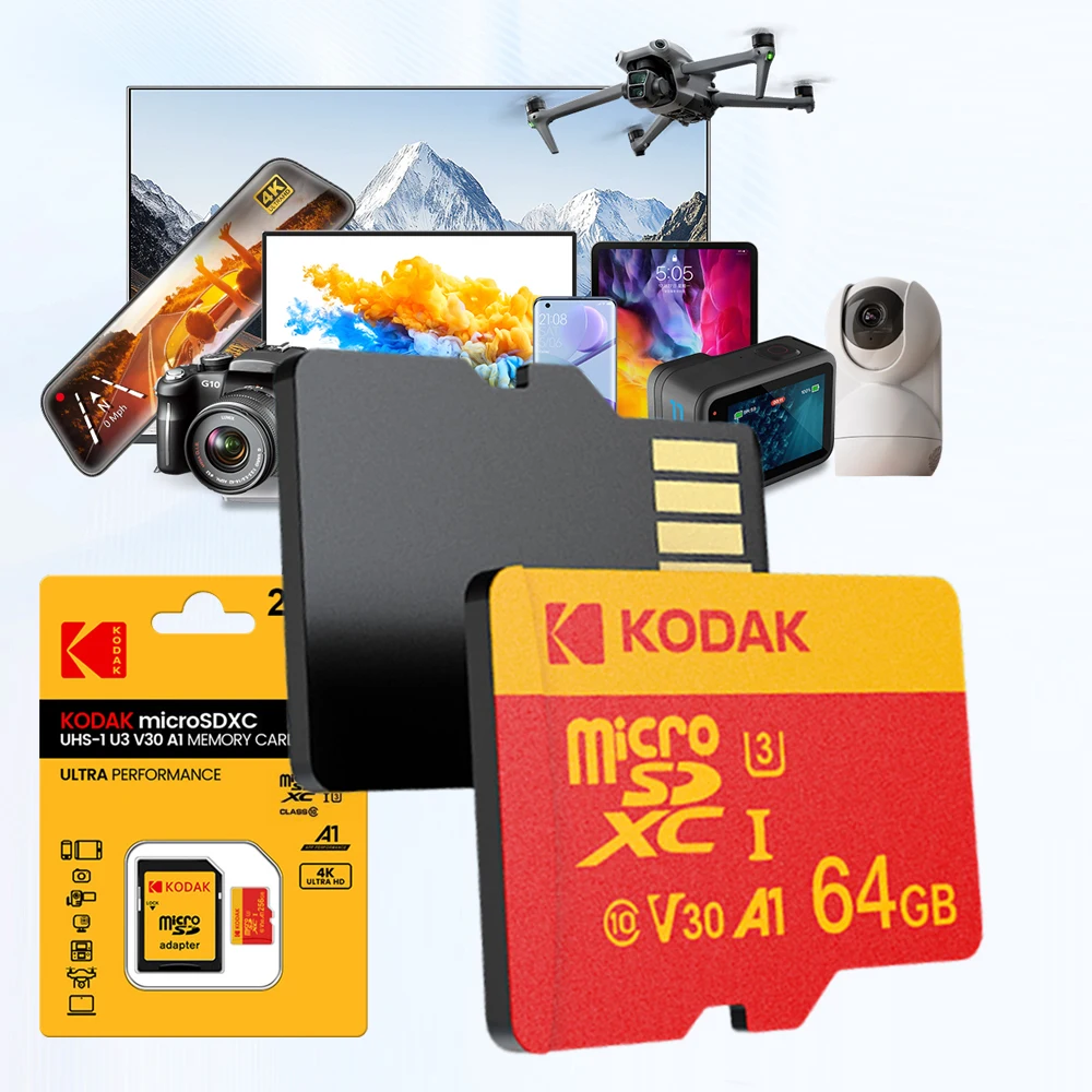 

Карта Kodak Mircosd с адаптером U3 V30 Class 10 Карта Micro sd Карта памяти TF-карта 32 ГБ/64 ГБ/128 ГБ/256 ГБ Поддержка 4K и Full HD