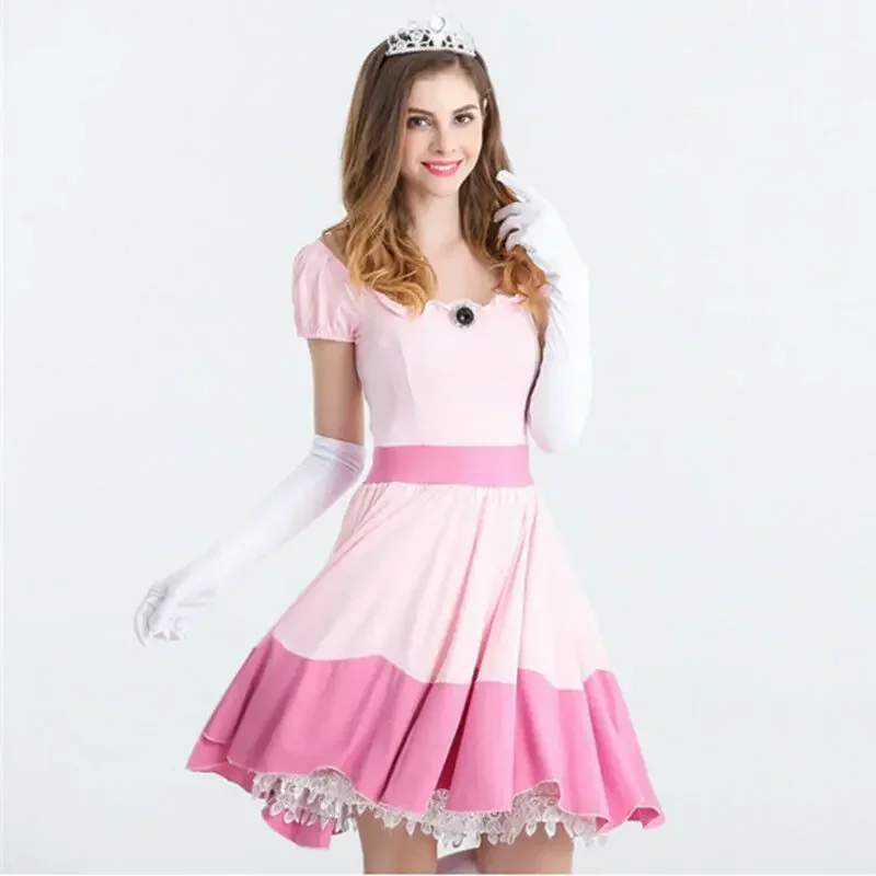 Adult 5140 S-3Xl Large Size Princess Peach Dance Short Skirt Cosplay Costume Women Fancy Dress CMM221