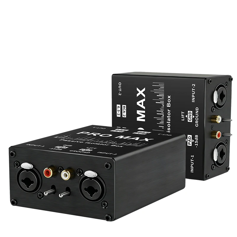 Audio Isolator Noise Reduction DI Box 6.35mm to XLR Stereo Noise Eliminator for Guitar Sound Card Mic