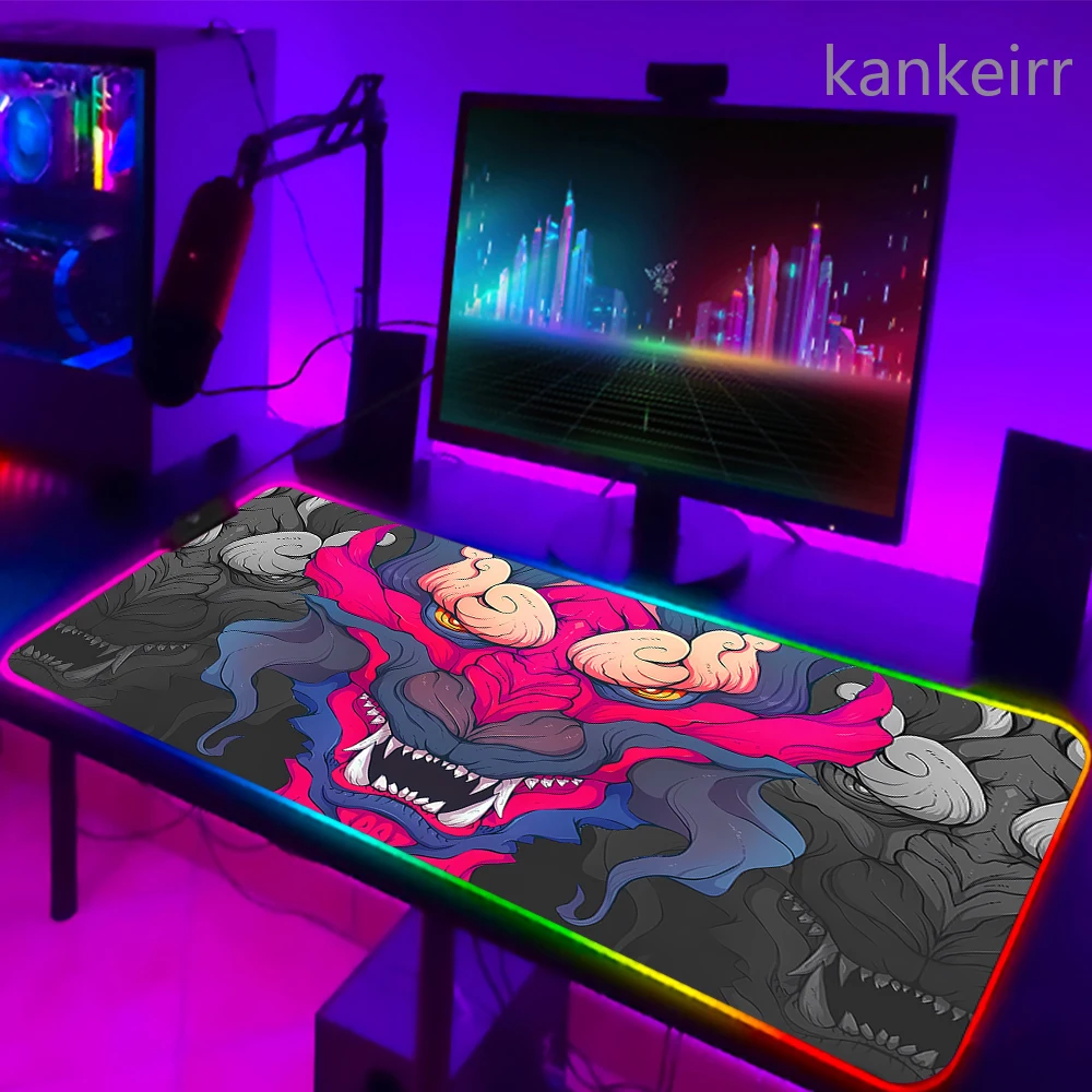 RGB Gaming Muismat Japanse Draak Bureaumat HD Zwart Gamer Accessoires Grote LED Muismat XXL PC Computer Tapijt Met Achtergrondverlichting
