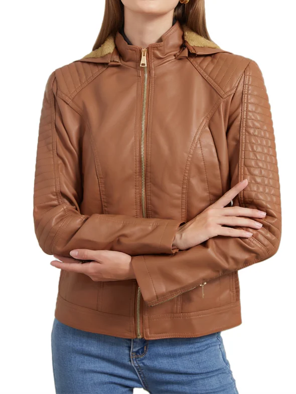 Chaqueta con capucha de forro polar para mujer, abrigo informal de piel sintética con cremallera y bolsillos, sombrero Punk, prendas de vestir