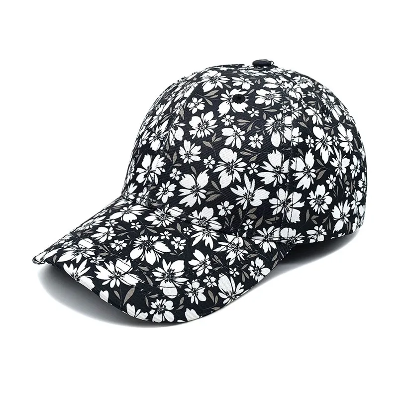 2024 Spring Summer Polyester Flower Print Casquette Baseball Cap Adjustable Outdoor Snapback Hats for Women 27