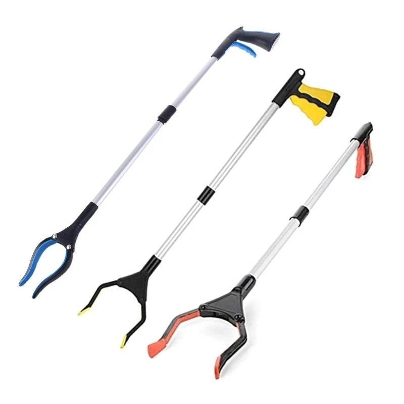 N5KC Foldable Long Trash Clamps Grab Pick Up Tool Curved Handle Garbage Clip Portable