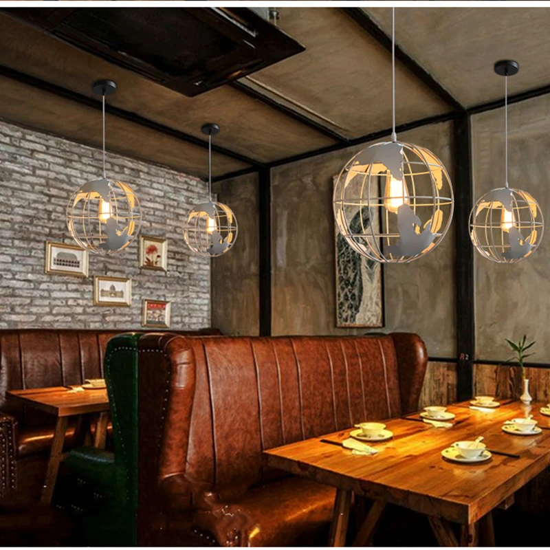 Industrial Pendant Lights Vintage Iron Globe Hanglamp For Dining Room Bedroom Restaurant Bar Decor Loft E27 Luminaire Suspension