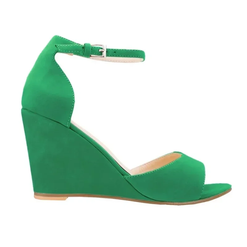 جديد النساء الصنادل مثير المفتوحة تو الكاحل حزام مشبك إسفين عالية الكعب صنادل أرضية فستان حفلات الزفاف أحذية السيدات حجم كبير #5