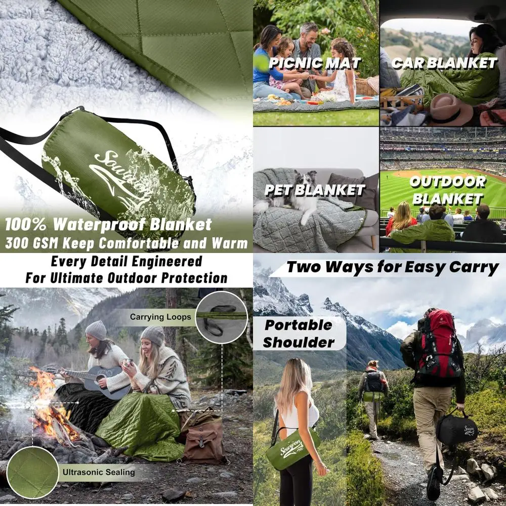 

Водонепроницаемое уличное одеяло, компактное, для стадиона или кемпинга, с подкладкой из шерпа-флиса, большое ветрозащитное одеяло или плед для пикника