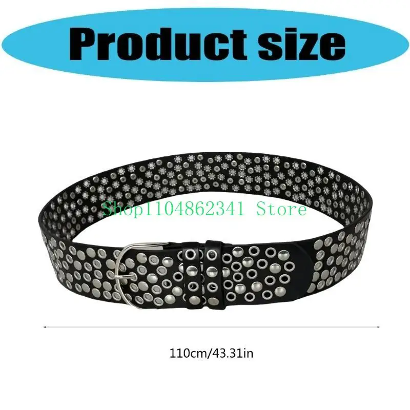 5ASD طول قابلة للتعديل حزام الخصر مرصعة ببرشام مع ترصيع من الجلد الكامل لعشاق أنماط الصخور العصرية ديكورز Hiphop Decors