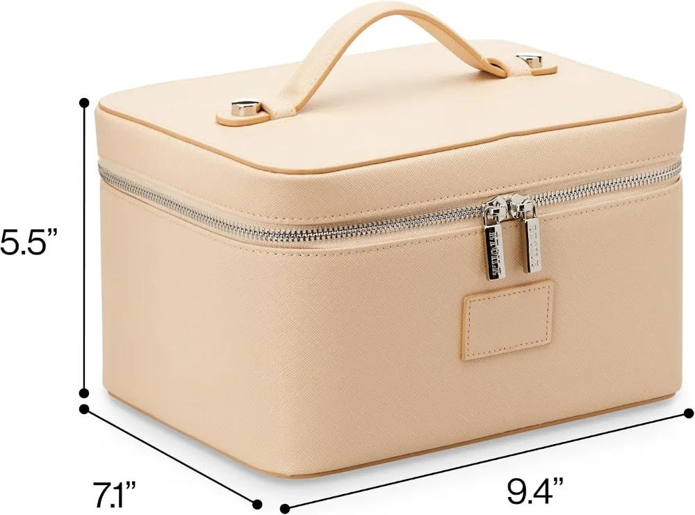 Stylish Travel Makeup Bag Organizer with Dividers - Beige Vanity Case for Cosmetics view 5