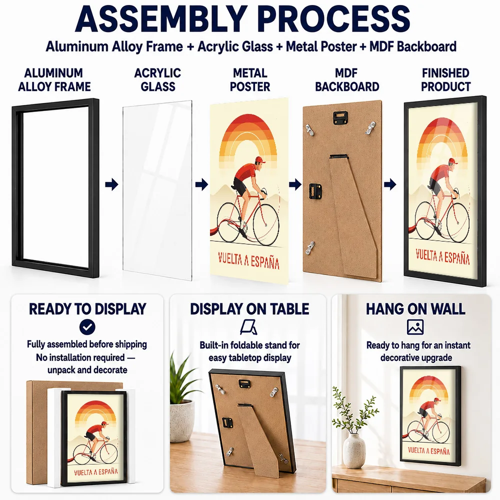 Vuelta A Espana Cycling Framed Aluminum Metal Poster Customized Photo Scenic Road Style Wall Art For Garage Memorable Fan Gift