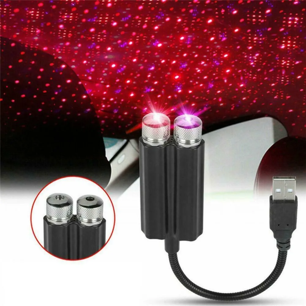 Interior Decoration USB Car Roof Star Night Light Romantic Red and Purple LED Lights 5V Double Light Star Projector Lamp