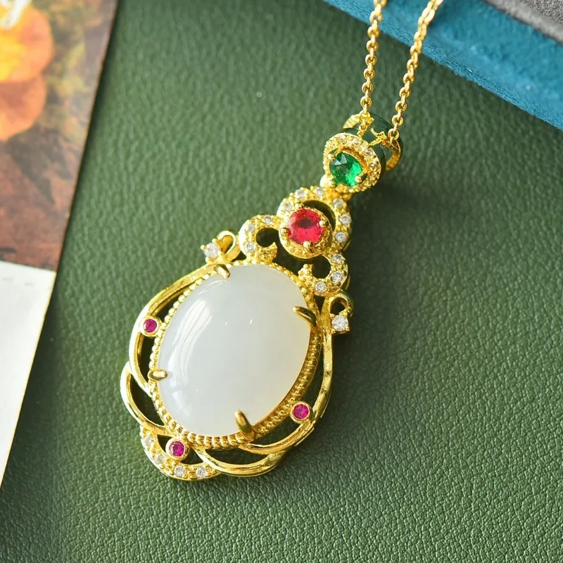 Exquisite Gold Silk Jade Wealth Rolling Inlaid Pendant Women's Model