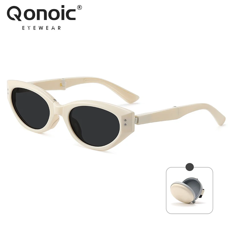 

QONOIC Foldable Cat Eye Sunglasses Polarized Folding Cateye Sun Glasses with Case Lightweight Sunglass Folded uv400 AR34008