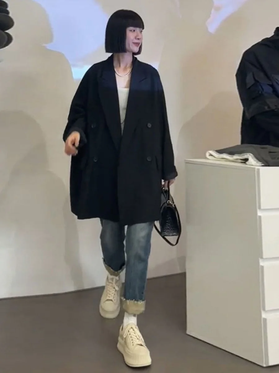 

Свободный крой больших размеров, плюс 2300, модный американский слэ, весенне-осенний женский повседневный костюм для молодежи