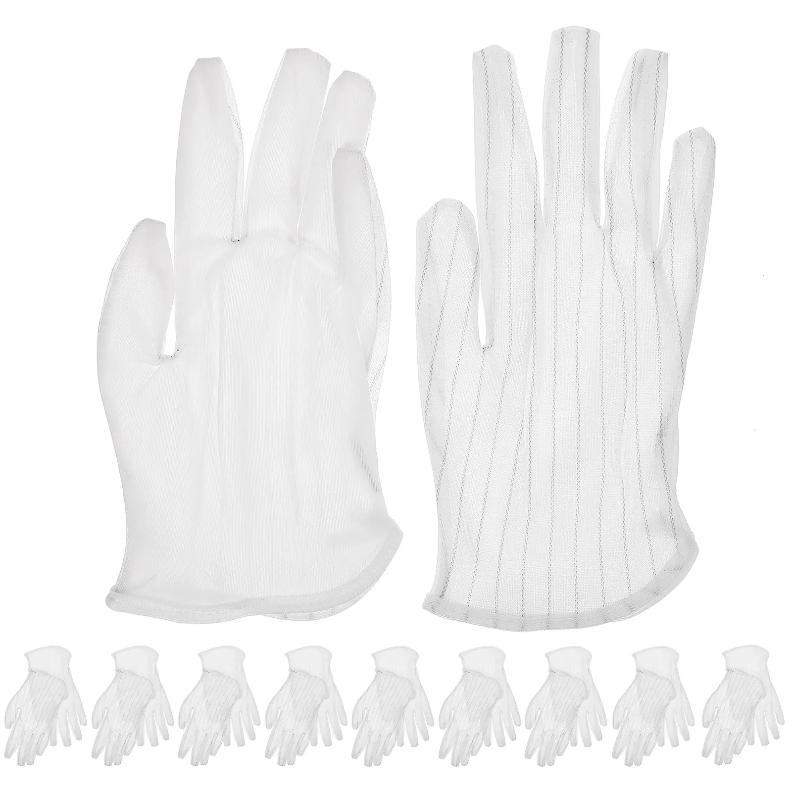 10Pairs Anti-Static Dust-Free Cloth Gloves Breathable Comfortable Work Protective Gloves for Jewelry Stores Watches Lenses