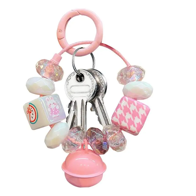 

Cute Key Chain Acrylic Bell Beads Keychain Fashion Bag Pendant Holiday Car Key Ring For Girls Gift Bell Bracelet Beaded