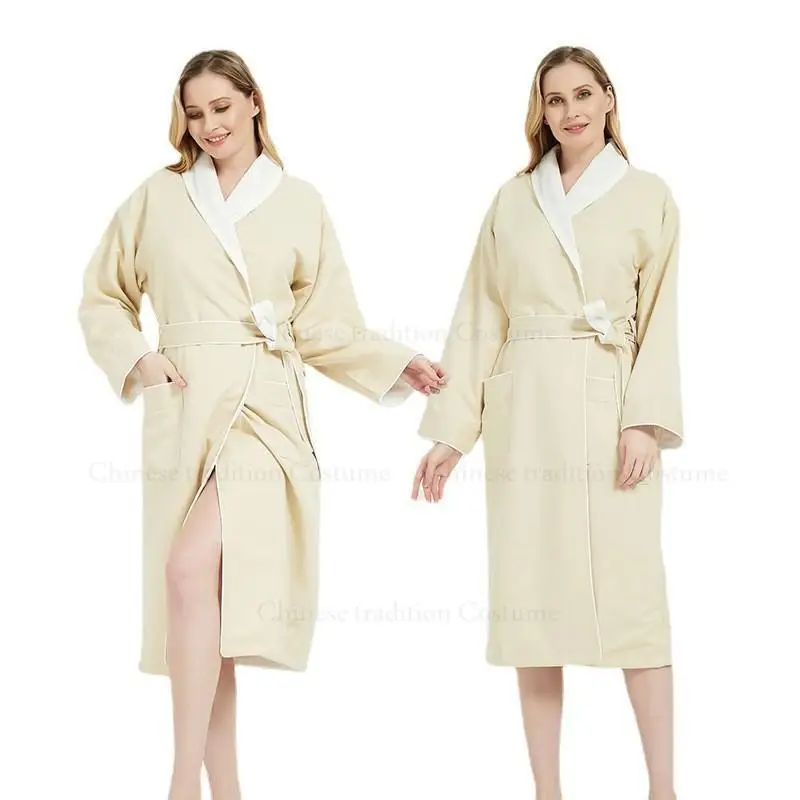 Warm Shower Bathrobe Gown Women Long Kimono Autumn Winter New Peignoir Nightie Robe Couple Sleepwear Bilayer Thicken Homewear