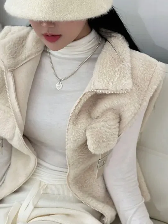 Ele ort Svel Women's Vest Korean Sle Winter Outerwear Fake Fur Coat Small Size Faionable No Brand Registration