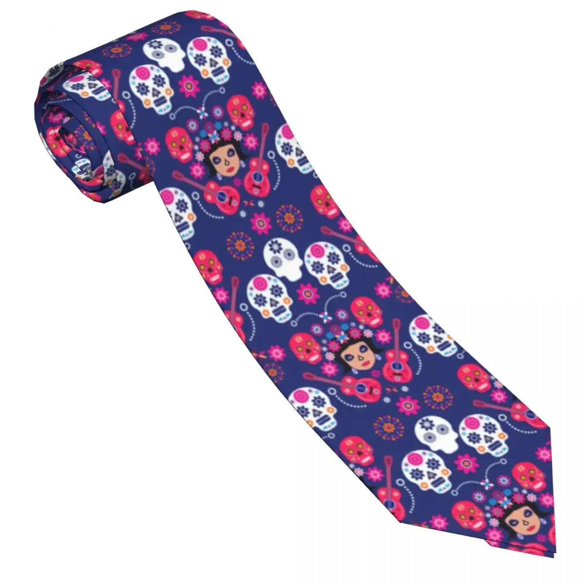 Classic Tie for Men Silk Mens Neckties  Wedding Party Business Adult Neck  Casual Sugar Skulls Marigold Flowers 