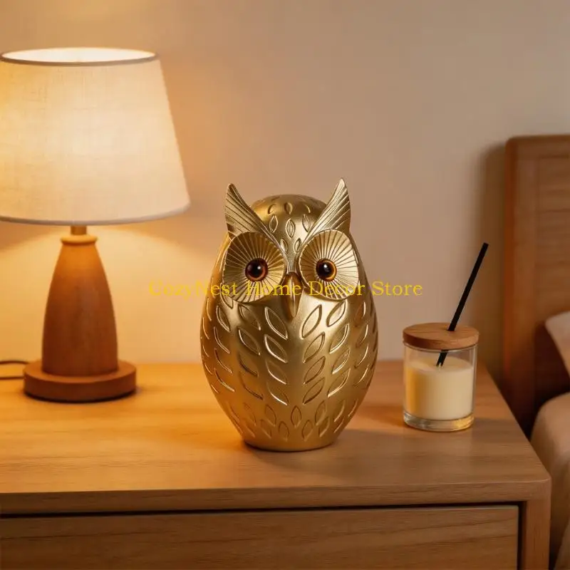 92MF Owl Statue Home Decors Accent with Evil Eyes Retro Owl Figurine Centerpieces