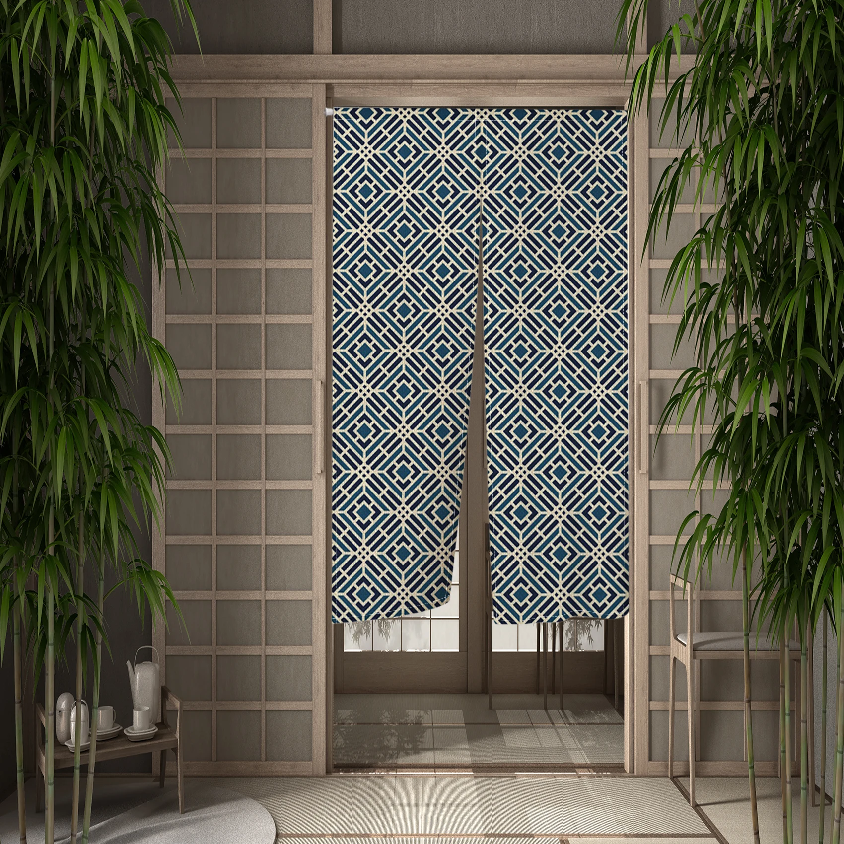 Japanese Blue Striped Door Curtain Noren Shop Room Entrance Zen Interior Partition Half Curtain Blackout Opaque Customizable