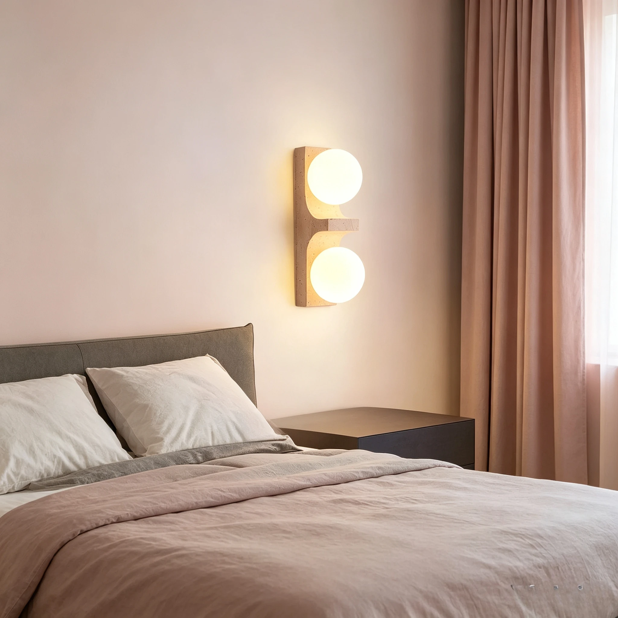 Natural Travertine Double Globe Wall Vertical Two Light Bedroom Homestay Wall Lamp