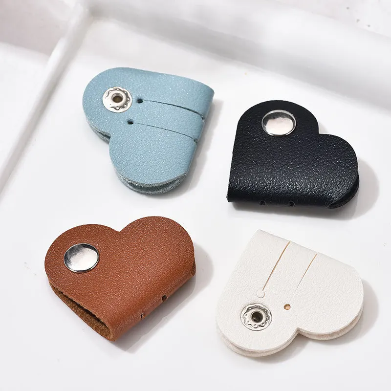 Loveheart Leather Hub Winding Tool Leather Data Cable Organizer Heart-shaped Headphone Storage Winding Tool
