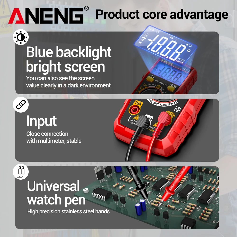 ANENG SZ303 Smart Digital Multimeter Tester 1999 العد المهني AC / DC الجهد الحالي الاحتفاظ بالبيانات الكهربائية عالية الدقة NCV الجهد الاستشعار أداة القياس
