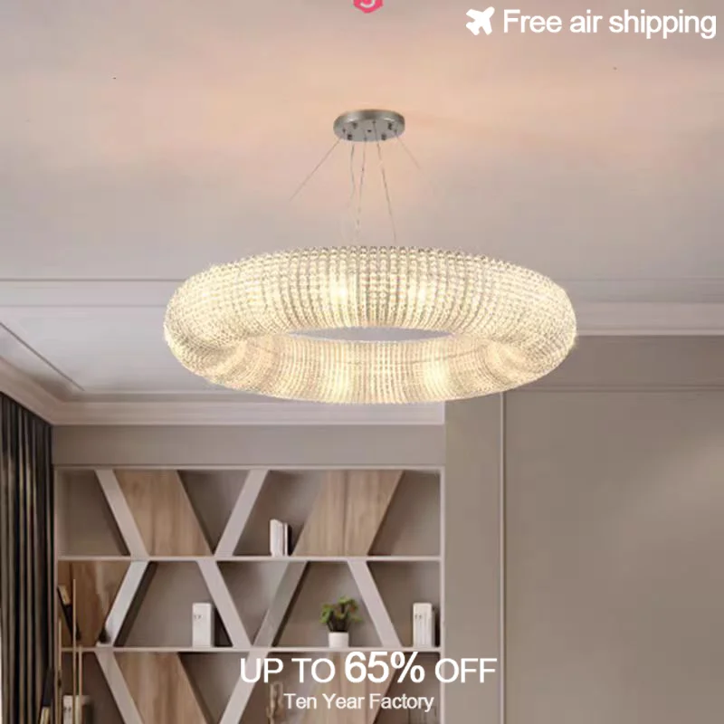 

Art Deco Modern Luxury K9 Crystal Round LED Hanging Ceiling Chandelier Suspension Luminaire Lighting For Dining Room