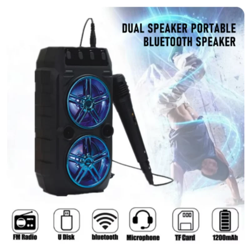 Wireless Bluetooth Speaker Dual Speaker Outdoor Portable High Volume Square Dance Subwoofer Card Insertion Bluetooth Speakers