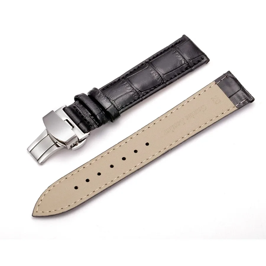 10 12 13 14 15 16 17 18 19 20 21 22 23 24mm  Leather Watch Strap Bamboo Grain Cowhide Wristband with Butterfly Buckle