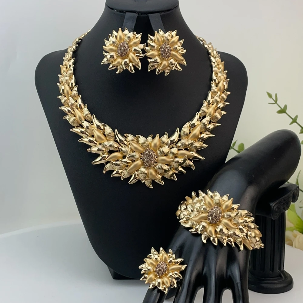 Italian Dubai Simple Style Big Bold Necklace Luxury Quality African Bride Jewelry Set For Women Party Gifts FHK29738