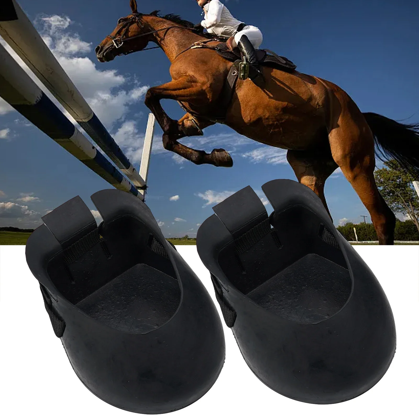 Pair of 2 Rubber Horse Boots Non Slip Protection Shoes Guards Provide Support and Isolation for Injured Hooves