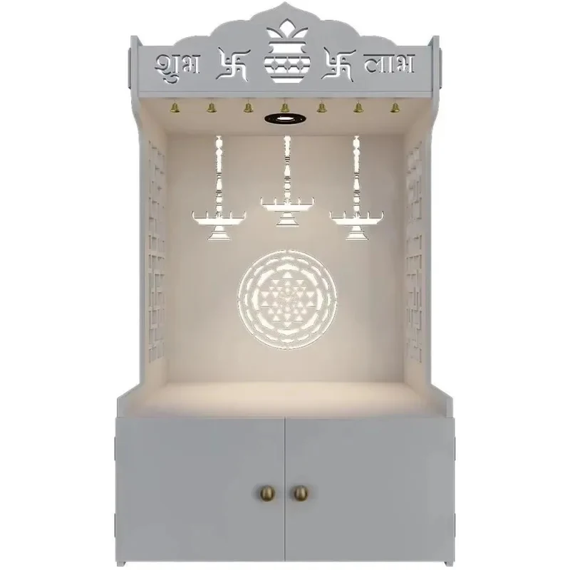 Solid Wood Worship Altar Built-In Spotlight Large Storage Prayer Cabinet Household Indoor Worship Furnishing