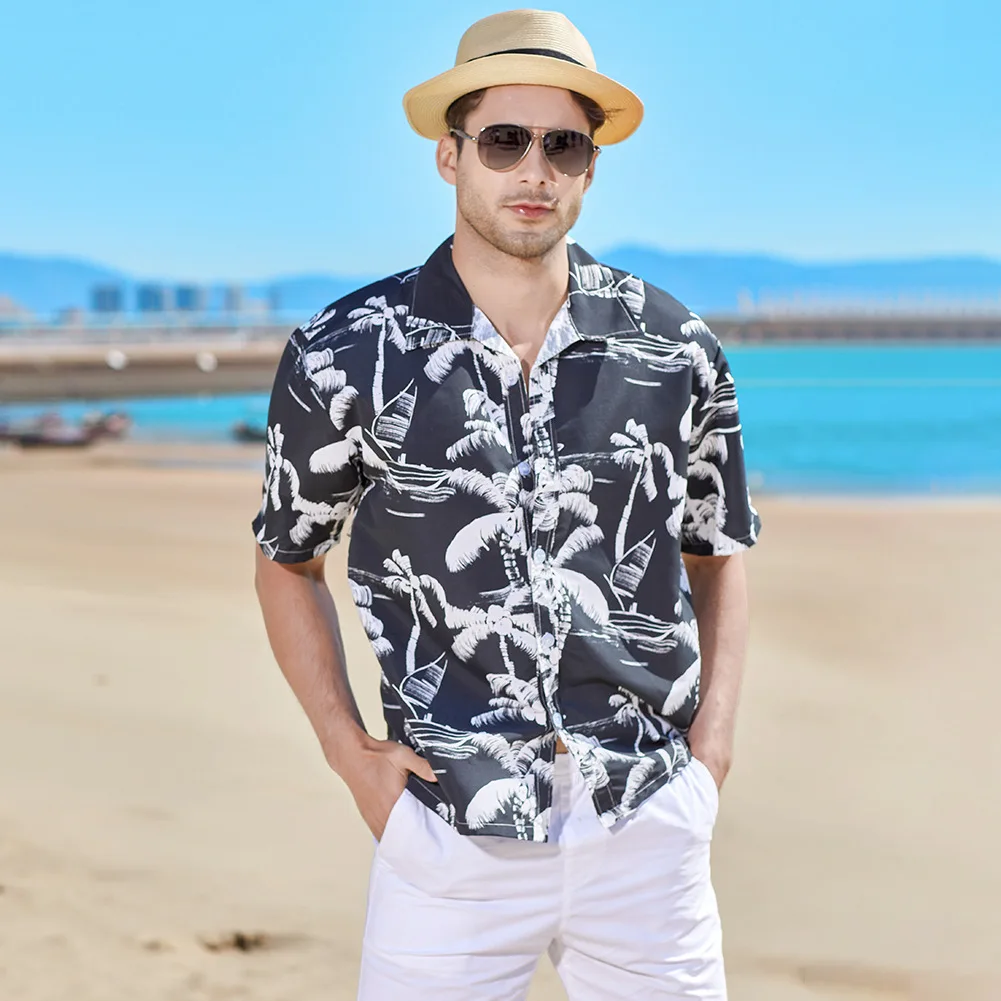 

2024 New Summer Trendy Short Sleeve Hong Kong Style High Quality Hot Selling Shirt Hawaiian Style Retro Wide Pine Blossom Shirt