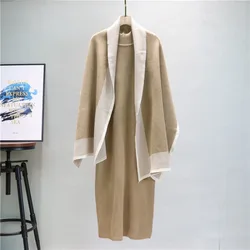 Women Two Piece Suits Skinny Temperament Shawl Jacket Knitted Dress Plus Size Set Autumn Winter Commuting Simple Clothing