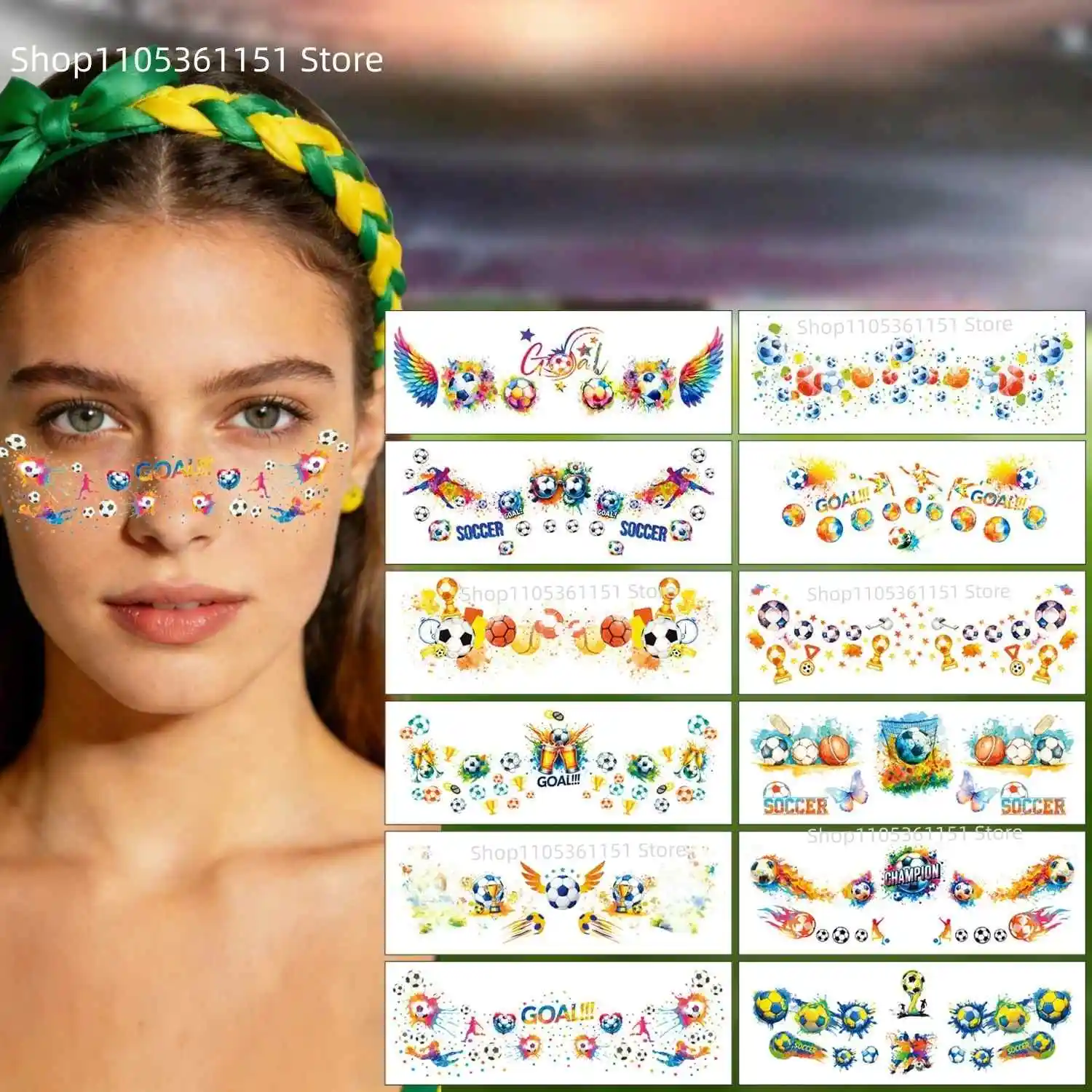 

Временные тату-наклейки для лица, рук и тела с футбольной тематикой 2026 года: водонепроницаемые, для фанатов, для фестивалей и мероприятий.