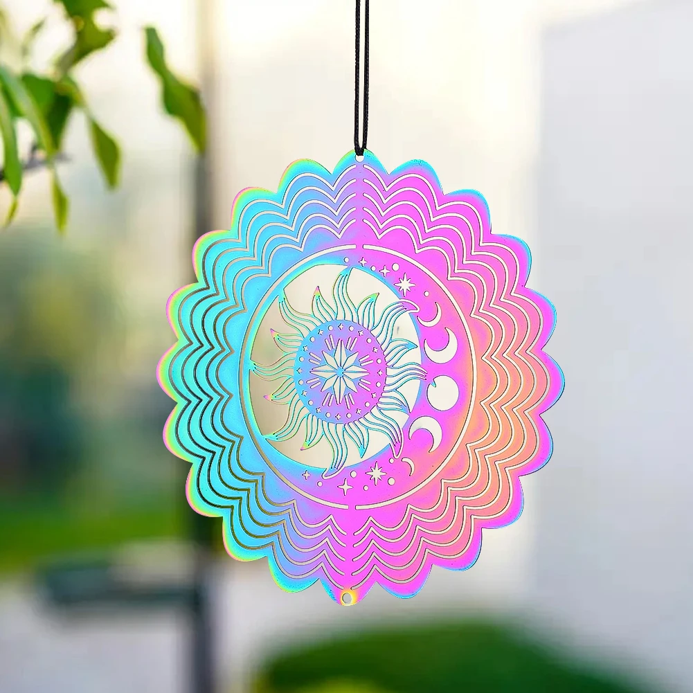 3D Sun Mandala Spinning Wind Chime Gradient Color Wind Spinner Art Hanging Ornaments Sun Catcher Outdoor Garden Yard Decor