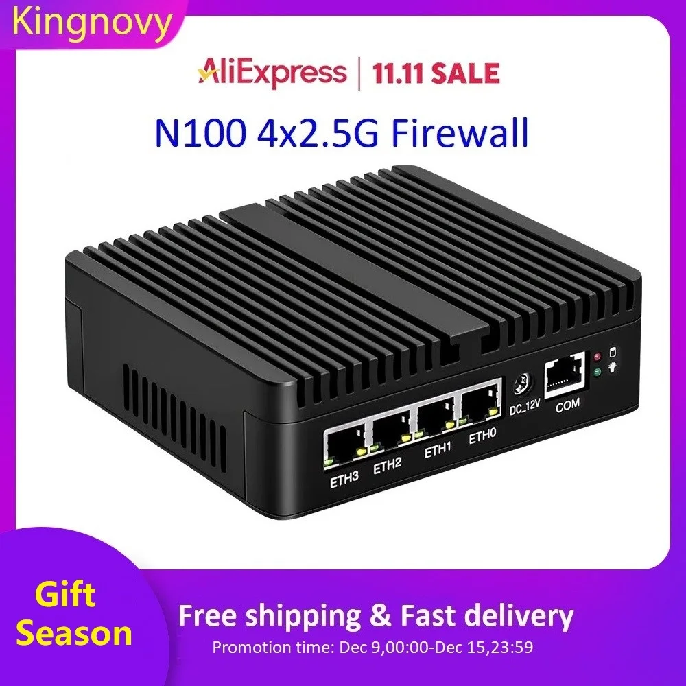 Kingnovy Intel 12th Gen Firewall Router N100 4 LAN i226-V 2.5G N5105 N6000 J4125 NVMe Mini PC Fanless computer pfSense Proxmox