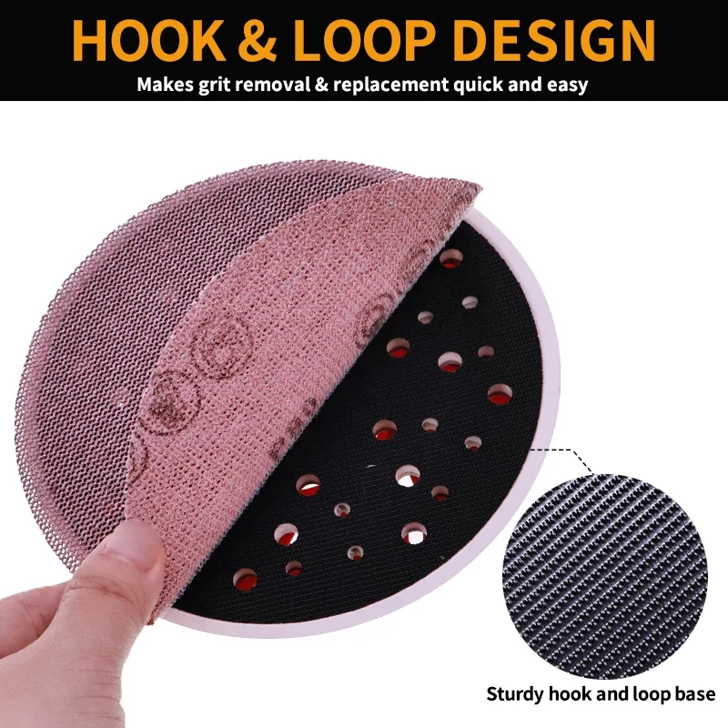 1 Pcs PU Flexible Orbital Sander Pad for Car Body Polishing Wood Metal Sanding 6 Inch 49 Holes Hook and Loop Backing Pad