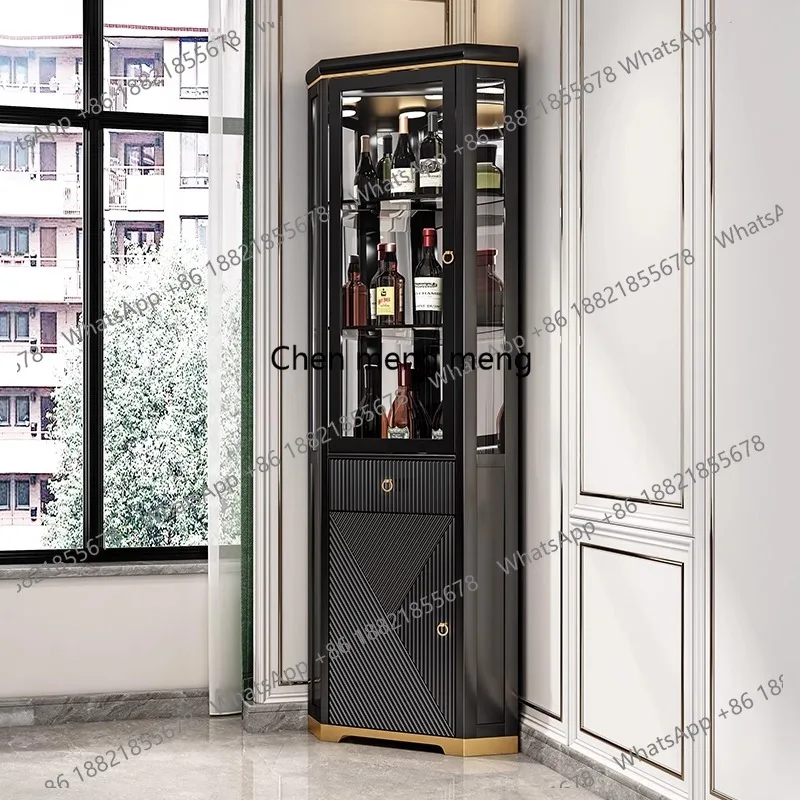 

Wall glass door American solid wood wine cabinet locker retro restaurant wall cabinet