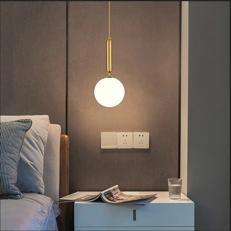 Nordic Pendant Hanging Teto Lights, Lâmpadas de bola de vidro minimalistas, Lâmpada de iluminação para viver, Quarto, Cabeceira, Sala de jantar